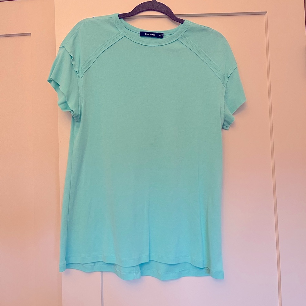 Doe & Rae dark mint green raglan tshirt - reverse raw stitching size large